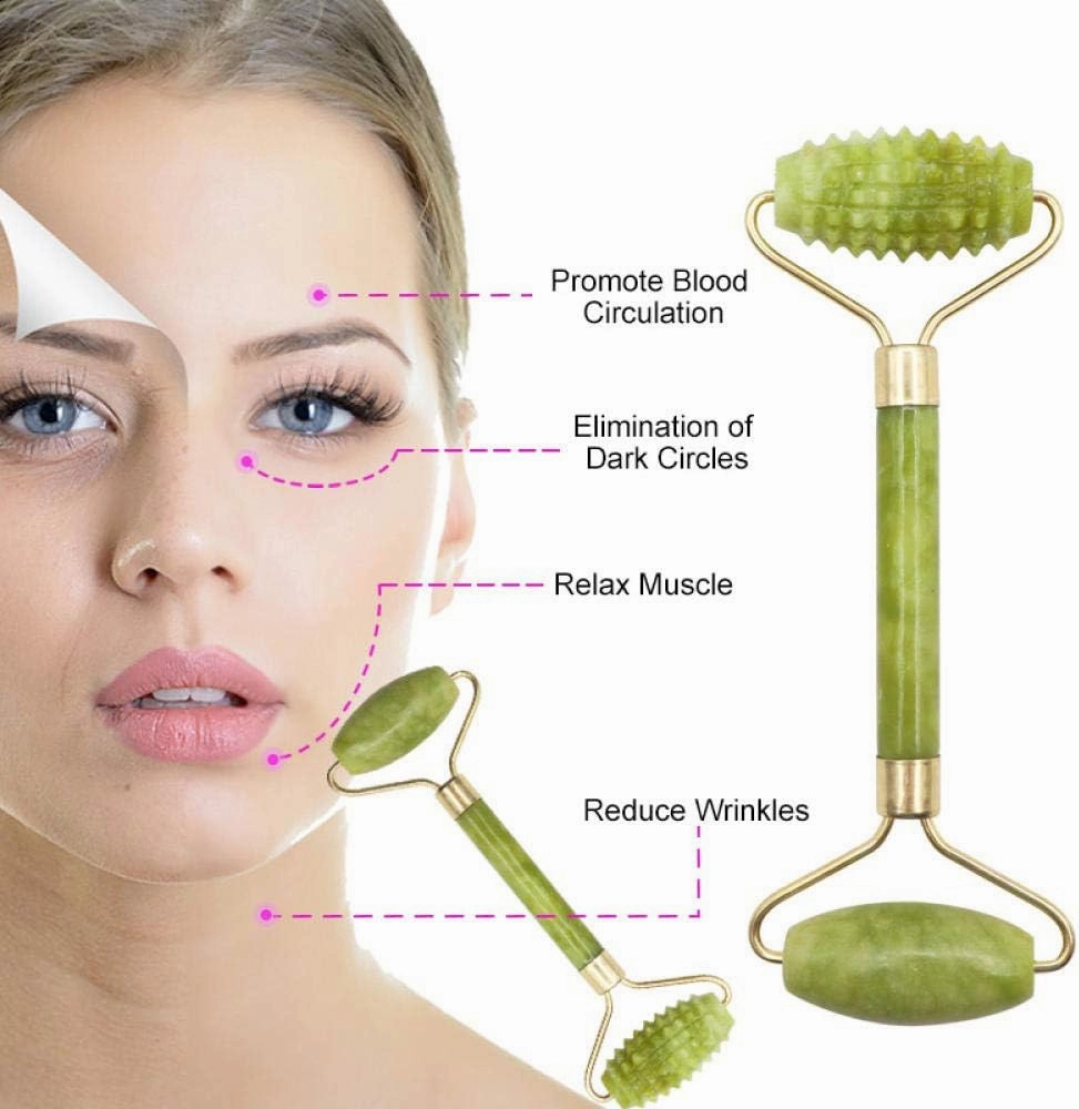 Facial Massage Roller Guasha Board Double Heads Jade Stone Face Lift Body Skin Relaxation Slimming Beauty Neck Thin Lift Tools-C Set
