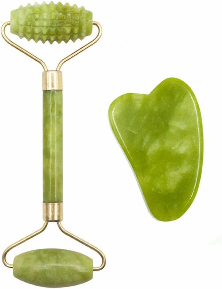 Facial Massage Roller Guasha Board Double Heads Jade Stone Face Lift Body Skin Relaxation Slimming Beauty Neck Thin Lift Tools-C Set