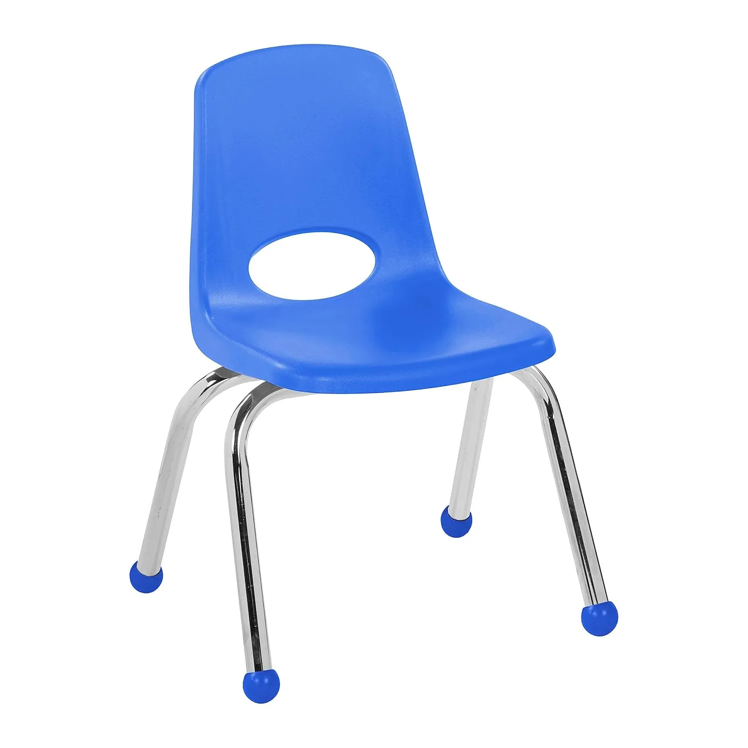 Factory Direct Partners 10359-BL 12" School Stack Chair, Stacking Student Seat with Chromed Steel Legs and Ball Glides for in-Home Learning or Classroom - Blue (6-Pack)