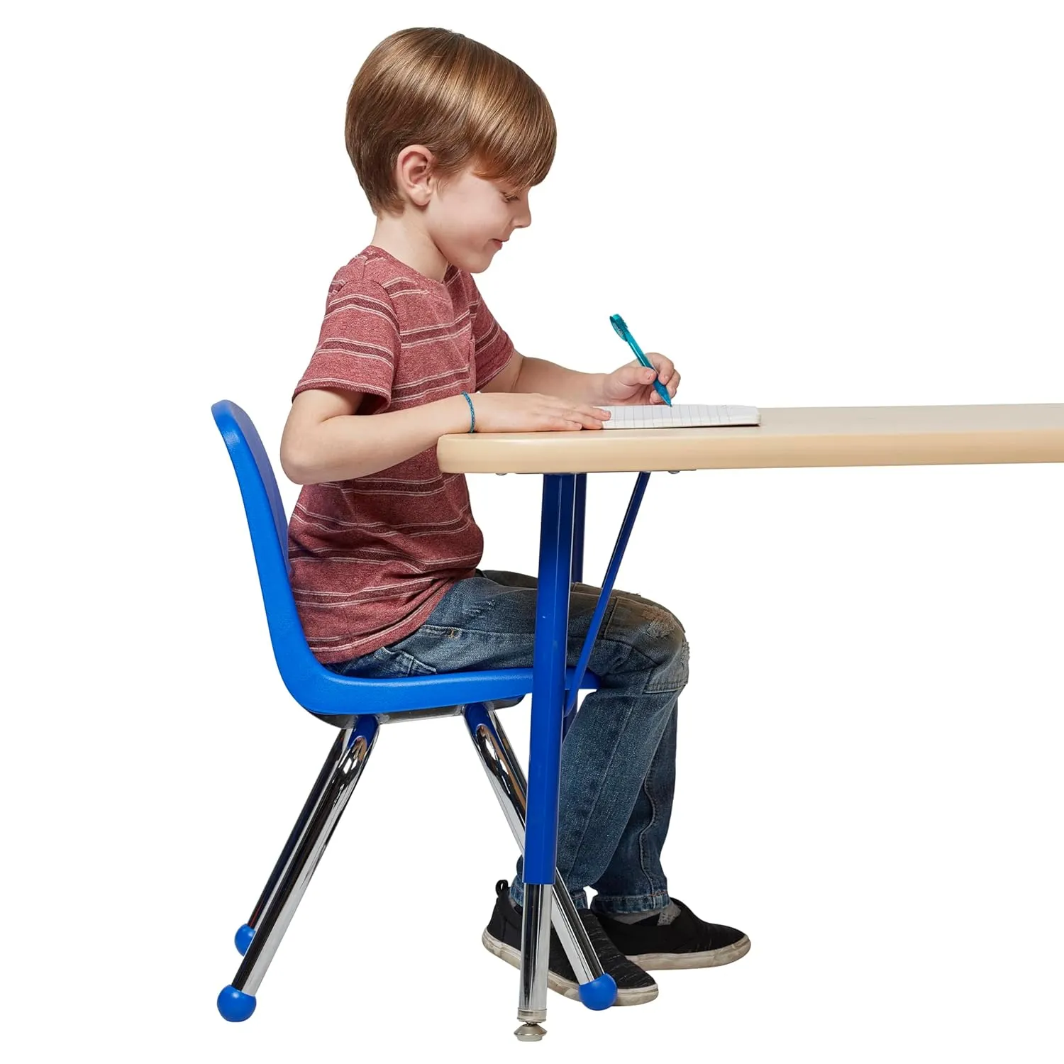 Factory Direct Partners 10359-BL 12" School Stack Chair, Stacking Student Seat with Chromed Steel Legs and Ball Glides for in-Home Learning or Classroom - Blue (6-Pack)