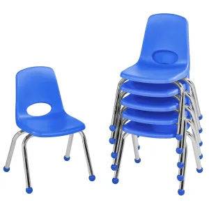 Factory Direct Partners 10359-BL 12" School Stack Chair, Stacking Student Seat with Chromed Steel Legs and Ball Glides for in-Home Learning or Classroom - Blue (6-Pack)