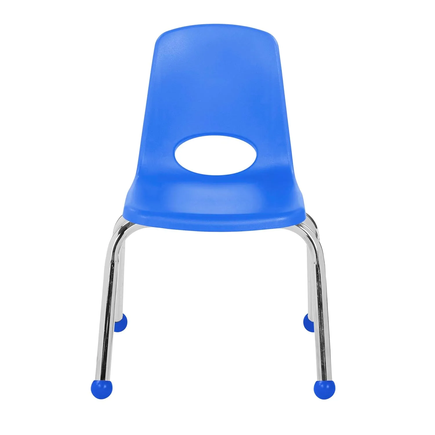 Factory Direct Partners 10359-BL 12" School Stack Chair, Stacking Student Seat with Chromed Steel Legs and Ball Glides for in-Home Learning or Classroom - Blue (6-Pack)
