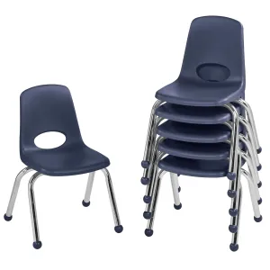 Factory Direct Partners 10359-NV 12" School Stack Chair, Stacking Student Seat with Chromed Steel Legs and Ball Glides for in-Home Learning or Classroom - Navy (6-Pack)