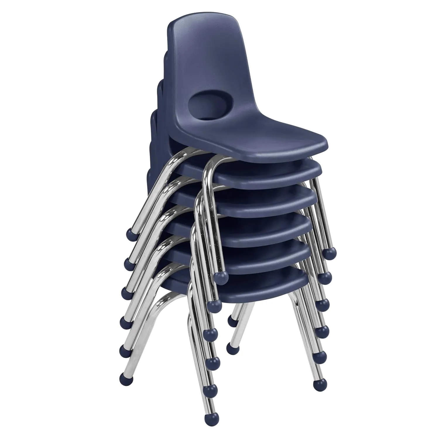 Factory Direct Partners 10359-NV 12" School Stack Chair, Stacking Student Seat with Chromed Steel Legs and Ball Glides for in-Home Learning or Classroom - Navy (6-Pack)