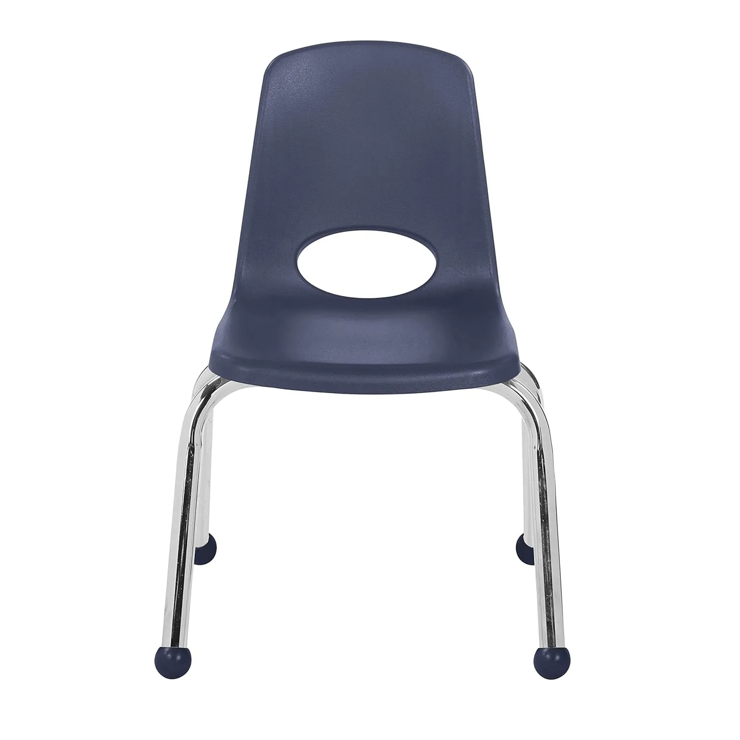 Factory Direct Partners 10359-NV 12" School Stack Chair, Stacking Student Seat with Chromed Steel Legs and Ball Glides for in-Home Learning or Classroom - Navy (6-Pack)