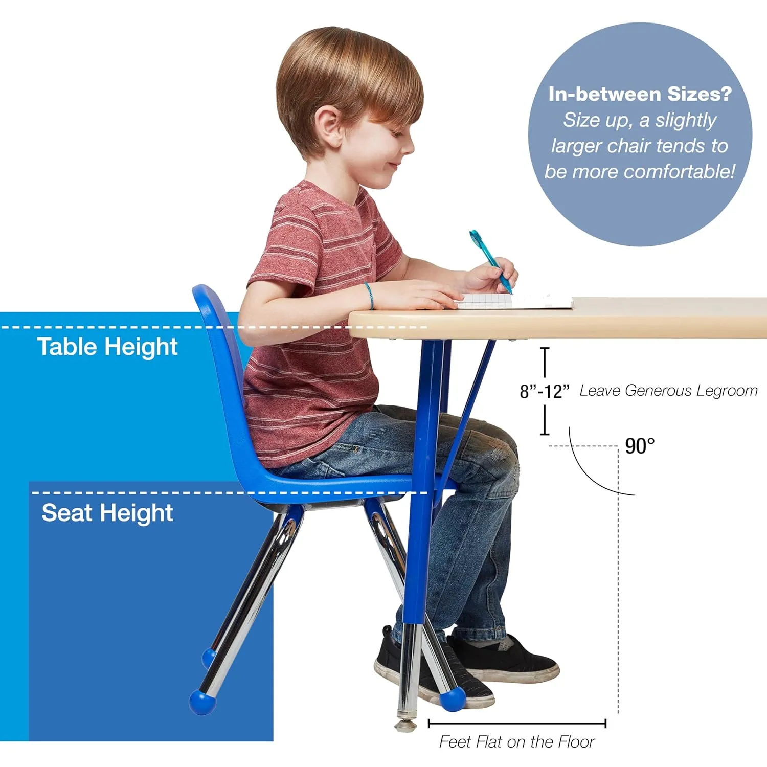 Factory Direct Partners 10359-NV 12" School Stack Chair, Stacking Student Seat with Chromed Steel Legs and Ball Glides for in-Home Learning or Classroom - Navy (6-Pack)