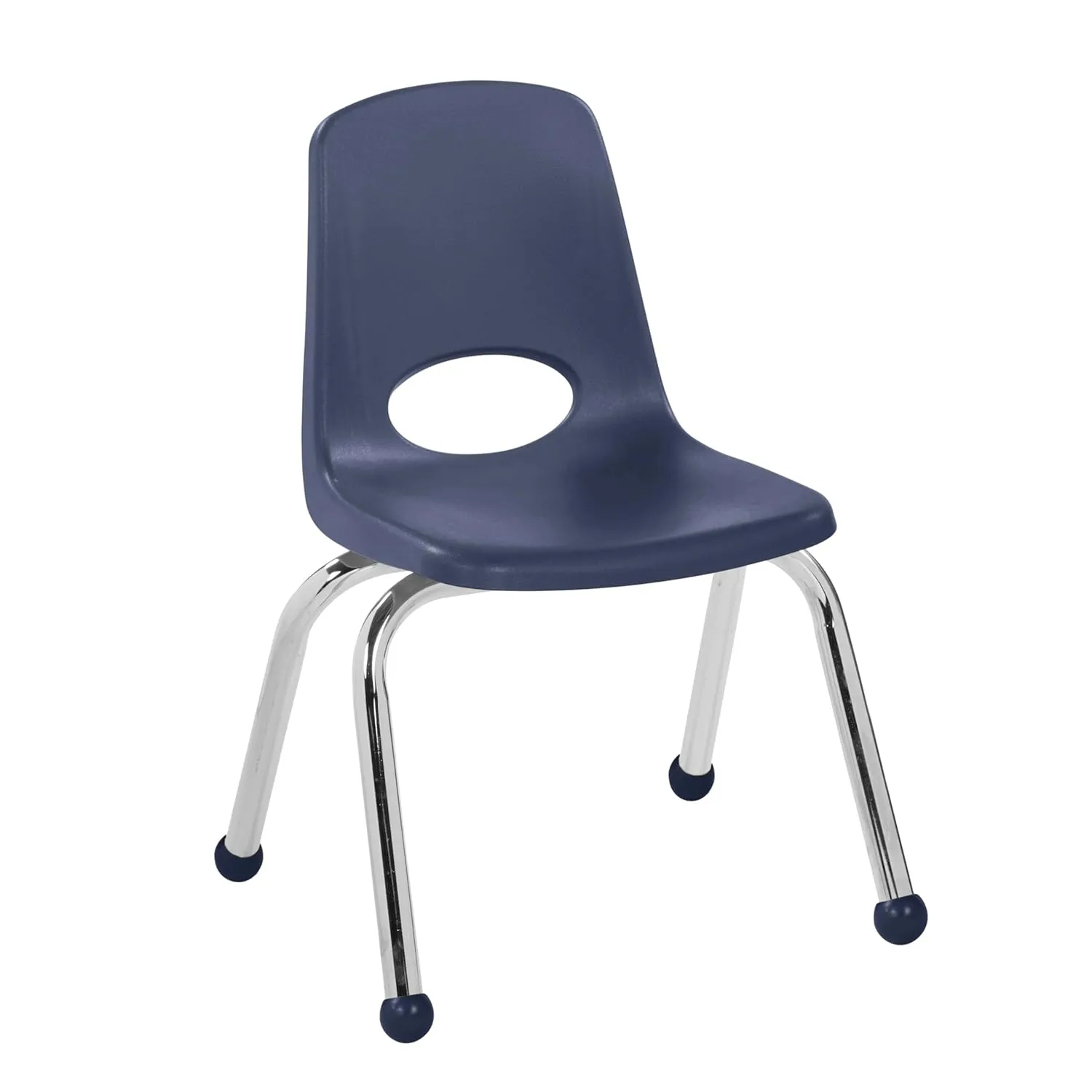Factory Direct Partners 10359-NV 12" School Stack Chair, Stacking Student Seat with Chromed Steel Legs and Ball Glides for in-Home Learning or Classroom - Navy (6-Pack)