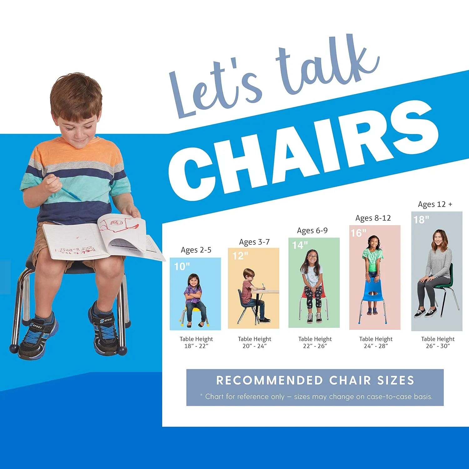 Factory Direct Partners 10382-BL 16" School Stack Chair, Stacking Student Seat with Chromed Steel Legs and Ball Glides for in-Home Learning or Classroom - Blue (4-Pack)