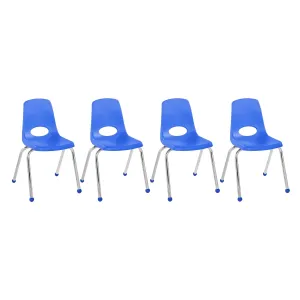 Factory Direct Partners 10382-BL 16" School Stack Chair, Stacking Student Seat with Chromed Steel Legs and Ball Glides for in-Home Learning or Classroom - Blue (4-Pack)