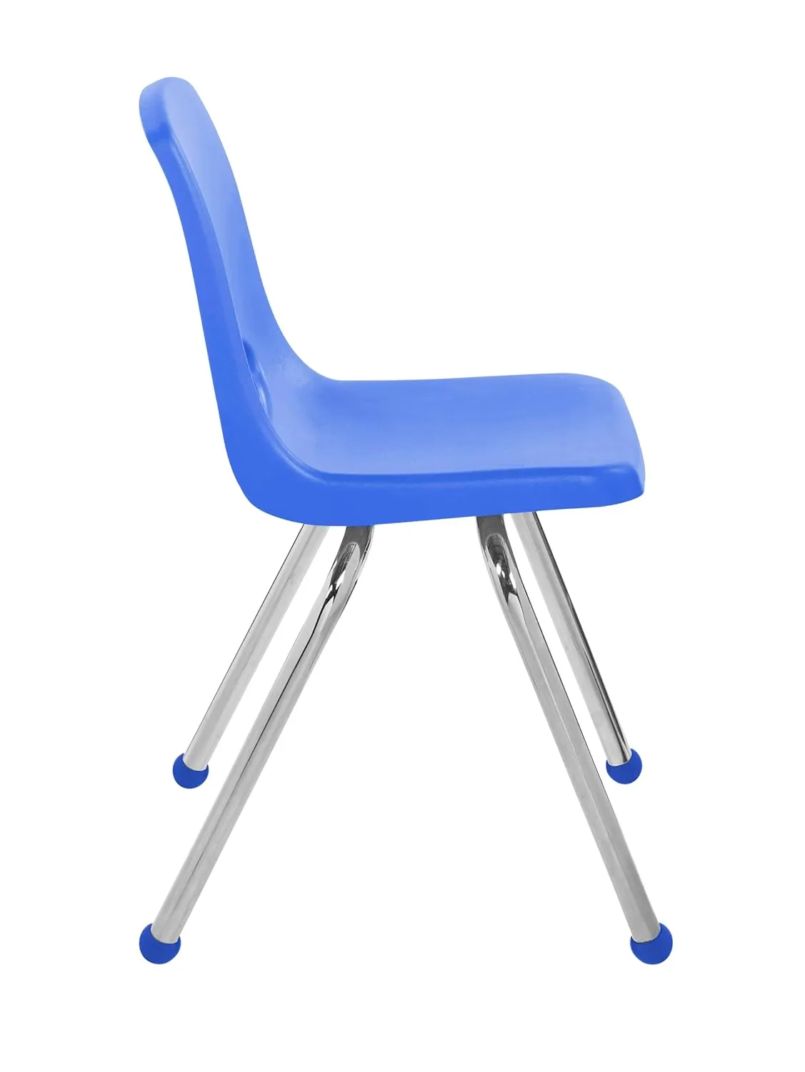 Factory Direct Partners 10382-BL 16" School Stack Chair, Stacking Student Seat with Chromed Steel Legs and Ball Glides for in-Home Learning or Classroom - Blue (4-Pack)