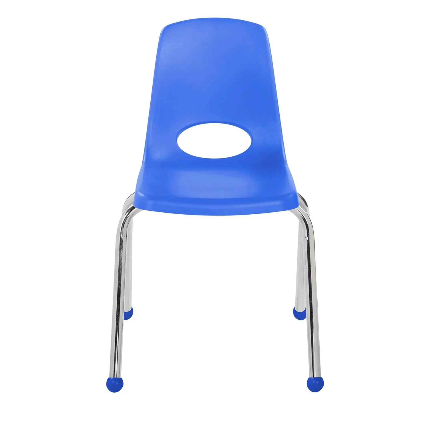 Factory Direct Partners 10382-BL 16" School Stack Chair, Stacking Student Seat with Chromed Steel Legs and Ball Glides for in-Home Learning or Classroom - Blue (4-Pack)