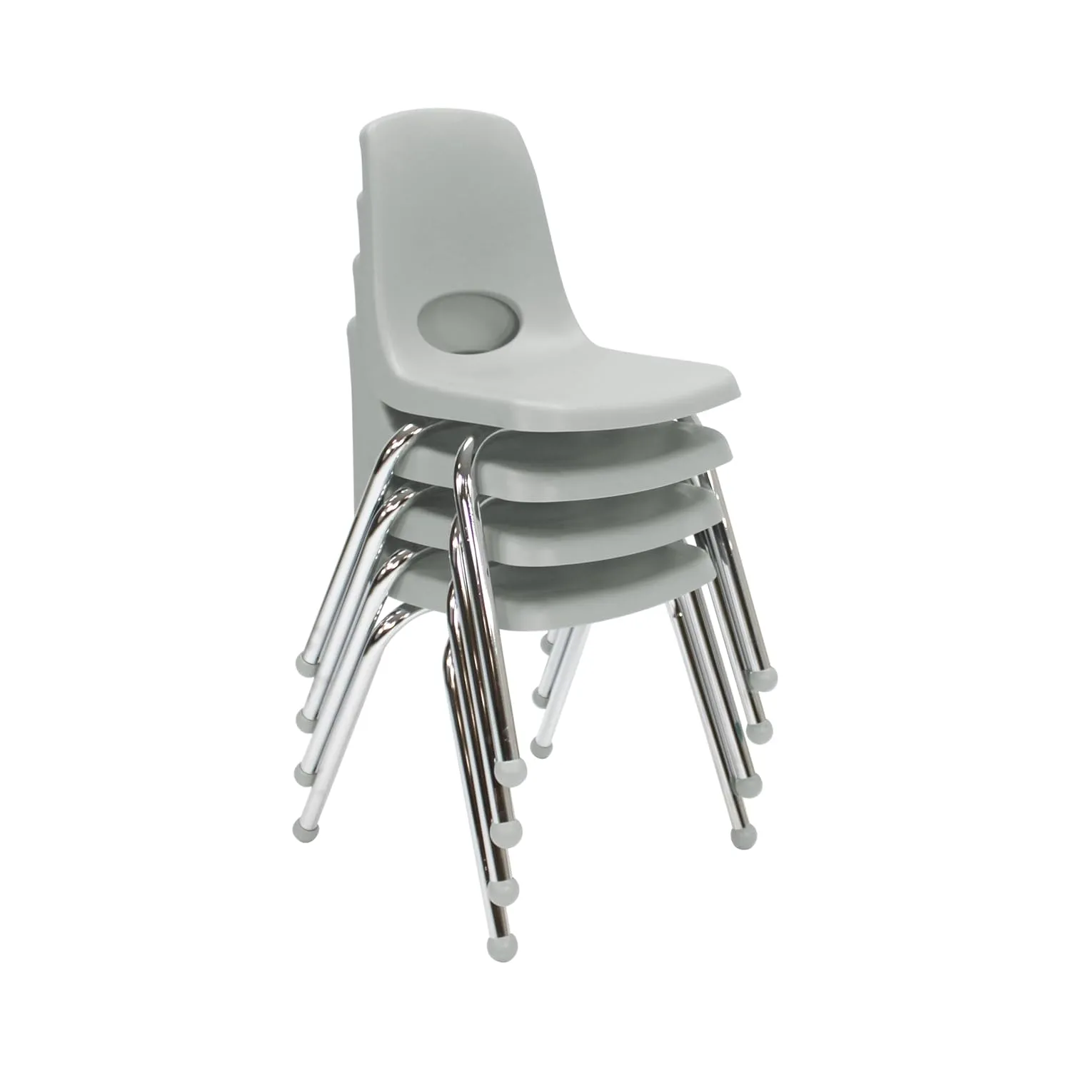 Factory Direct Partners 10382-LG 16" School Stack Chair, Stacking Student Seat with Chromed Steel Legs and Ball Glides for in-Home Learning or Classroom - Light Gray (4-Pack)