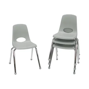 Factory Direct Partners 10382-LG 16" School Stack Chair, Stacking Student Seat with Chromed Steel Legs and Ball Glides for in-Home Learning or Classroom - Light Gray (4-Pack)