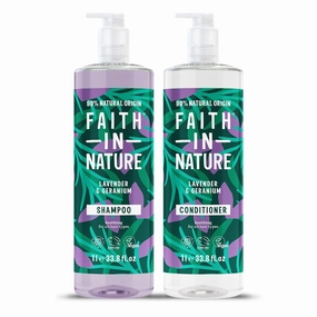 Faith In Nature Natural Shampoo & Conditioner Set - Vegan & Cruelty Free, No SLS or Parabens - 2 x 33.81 fl oz Value Bundle Pack, Lavender & Geranium