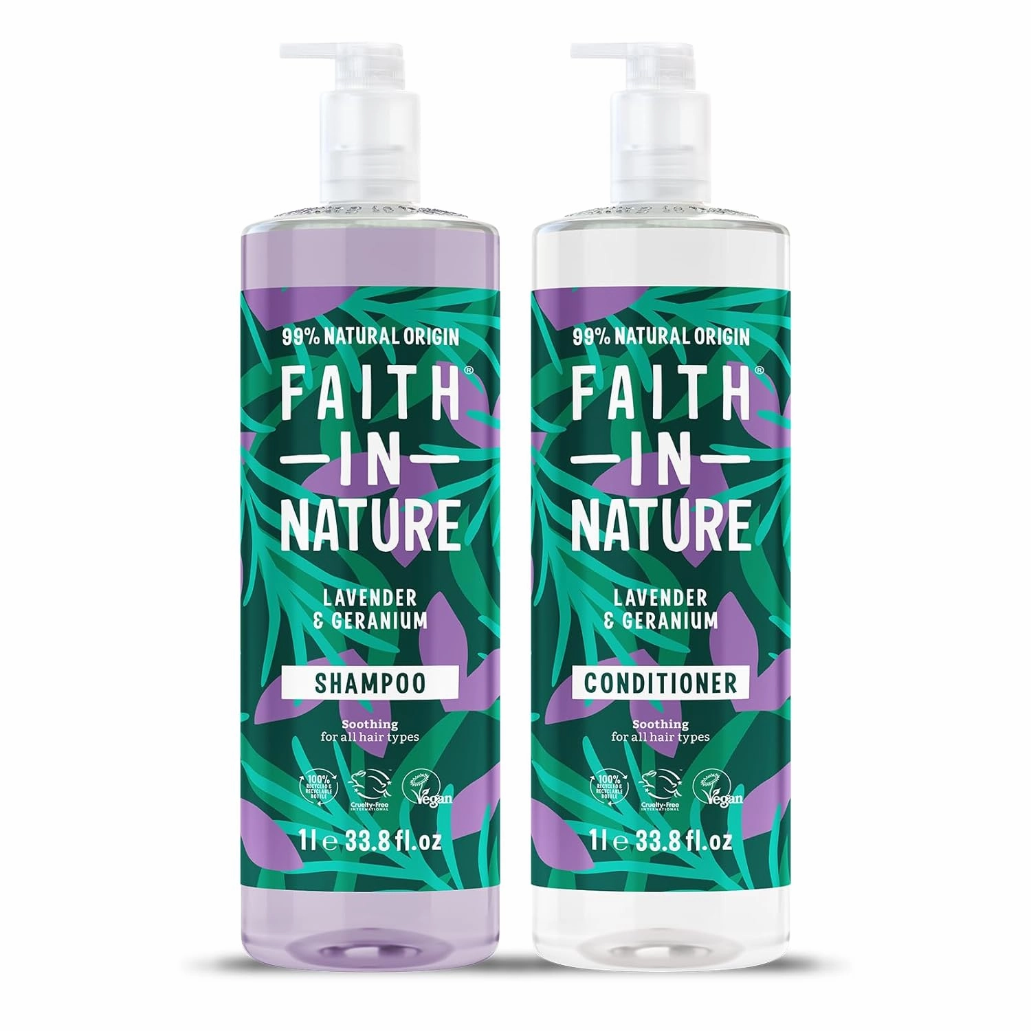 Faith In Nature Natural Shampoo & Conditioner Set - Vegan & Cruelty Free, No SLS or Parabens - 2 x 33.81 fl oz Value Bundle Pack, Lavender & Geranium