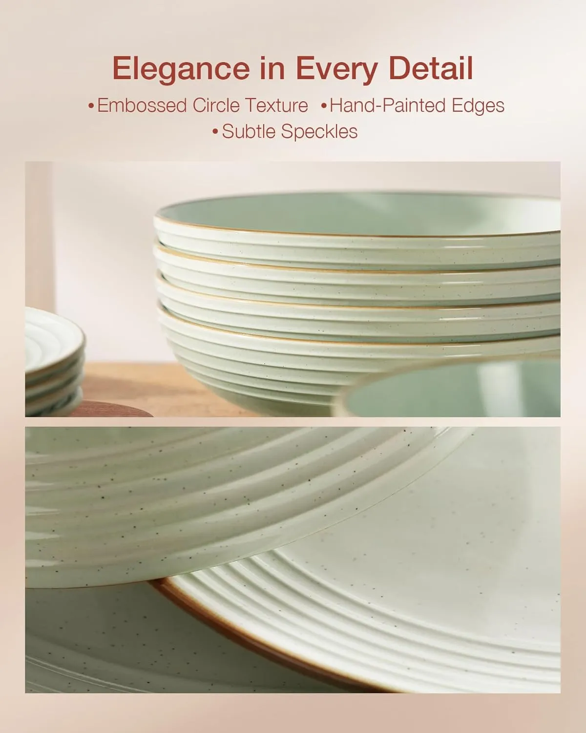 Famiware Jupiter Dinnerware Set, Plates and Bowls Dish Sets for 4 (12 Pieces), Microwave and Dishwasher Safe Stoneware Tableware, Chip and Scratch Resistant, Light Green