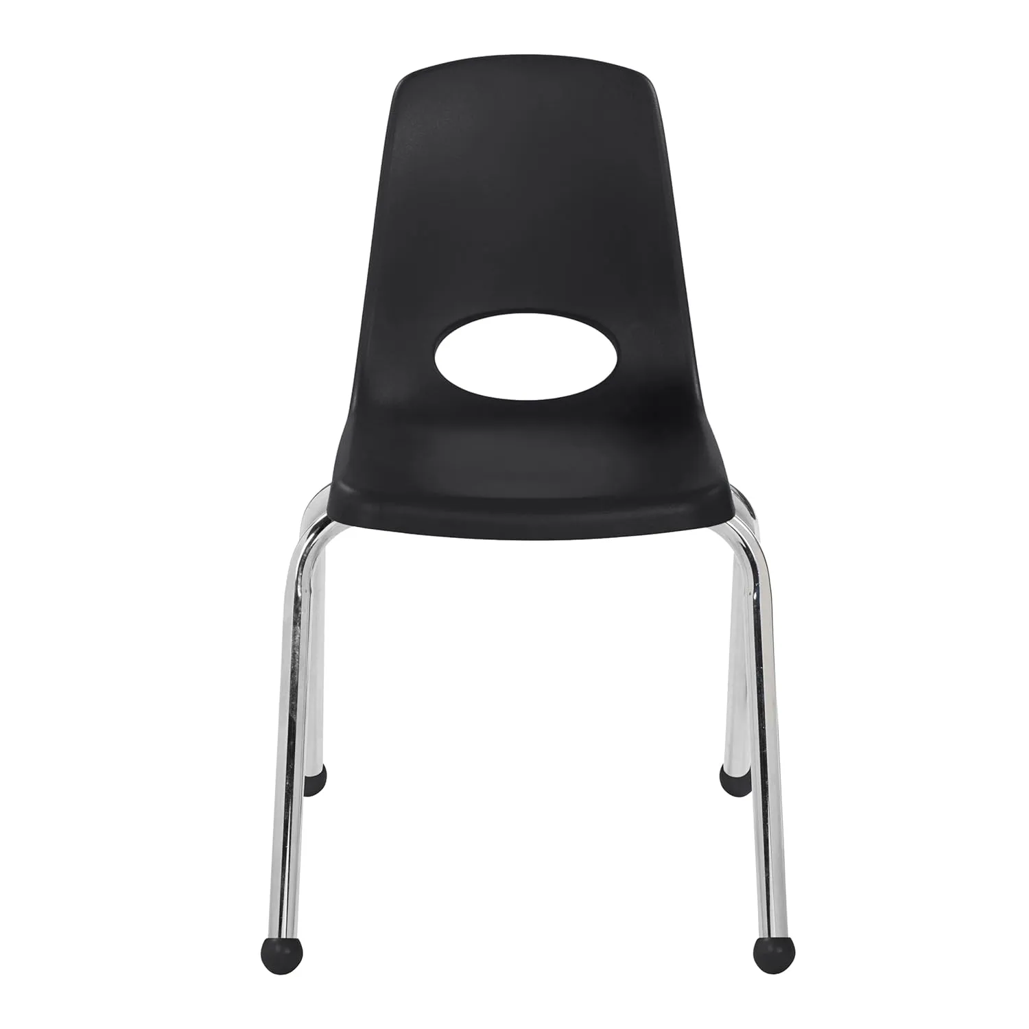 FDP 16" School Stack Chair, Stacking Student Seat with Chromed Steel Legs and Ball Glides; for in-Home Learning or Classroom - Black (4-Pack), 10382-BK