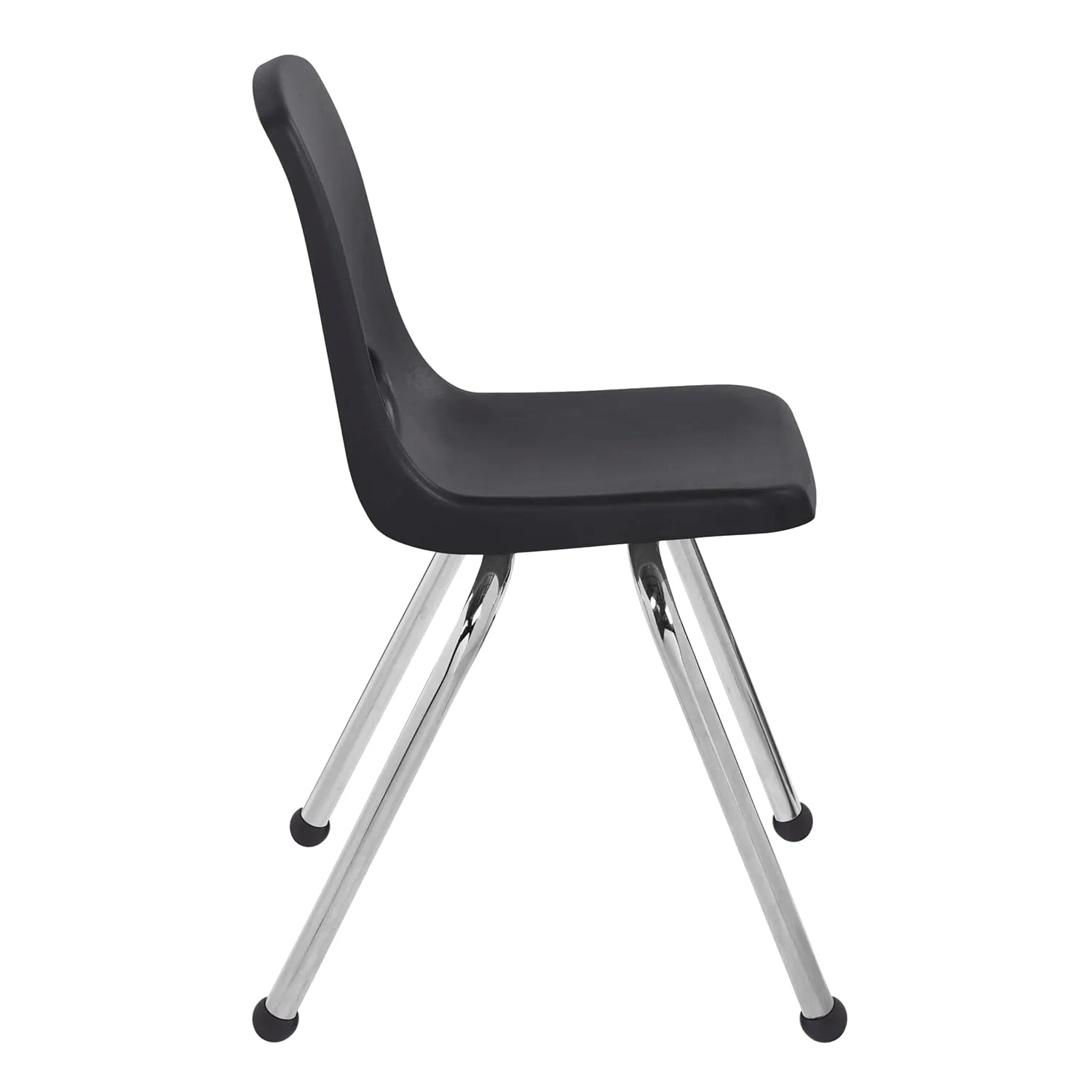 FDP 16" School Stack Chair, Stacking Student Seat with Chromed Steel Legs and Ball Glides; for in-Home Learning or Classroom - Black (4-Pack), 10382-BK