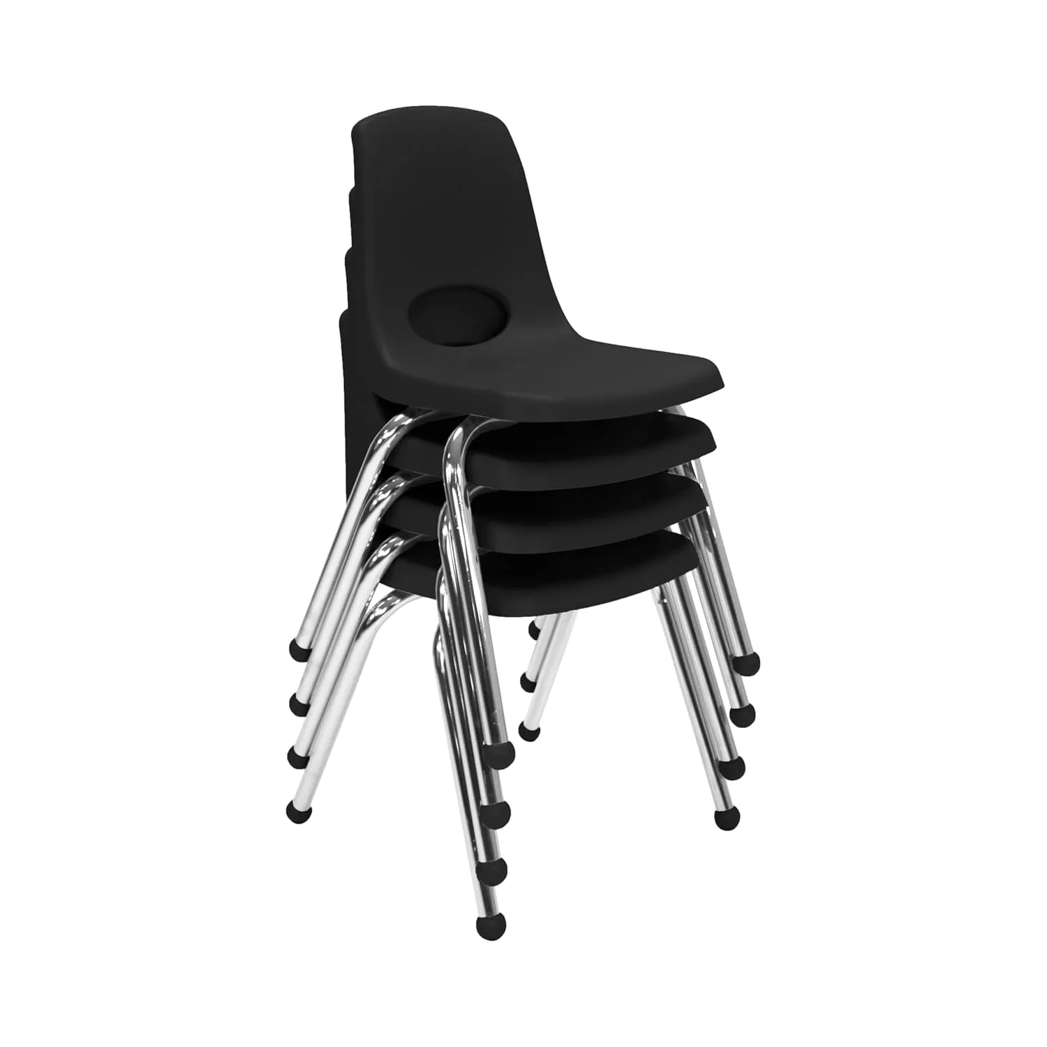 FDP 16" School Stack Chair, Stacking Student Seat with Chromed Steel Legs and Ball Glides; for in-Home Learning or Classroom - Black (4-Pack), 10382-BK