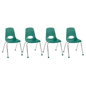 FDP 16" School Stack Chair, Stacking Student Seat with Chromed Steel Legs and Ball Glides; for in-Home Learning or Classroom - Green (4-Pack), 10382-GN