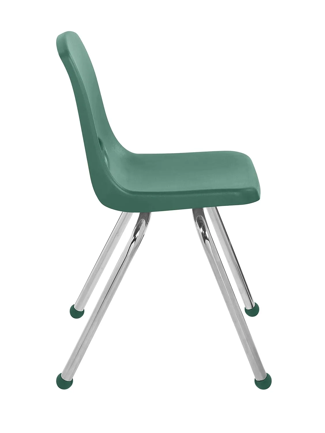FDP 16" School Stack Chair, Stacking Student Seat with Chromed Steel Legs and Ball Glides; for in-Home Learning or Classroom - Green (4-Pack), 10382-GN