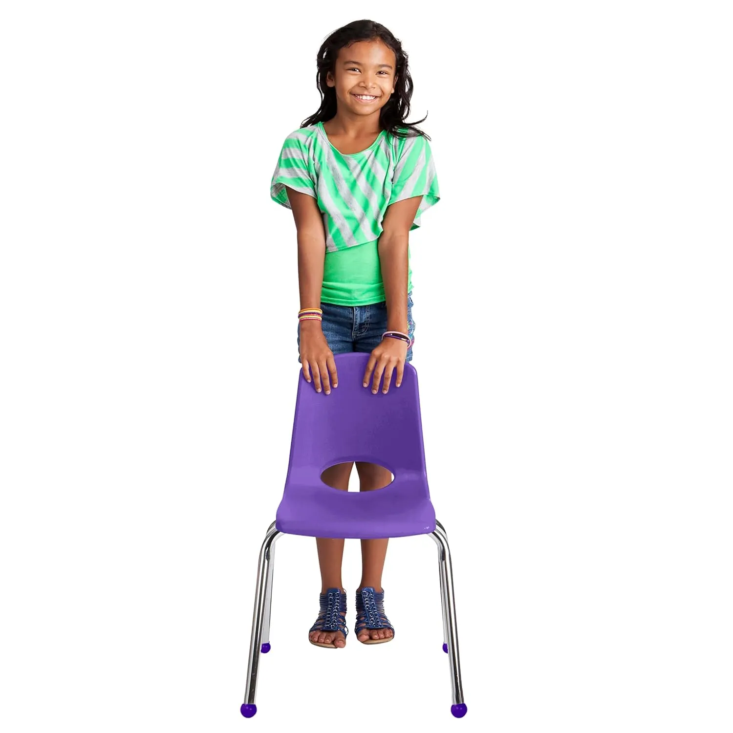 FDP 16" School Stack Chair, Stacking Student Seat with Chromed Steel Legs and Ball Glides; for in-Home Learning or Classroom - Purple (4-Pack), 10382-PU