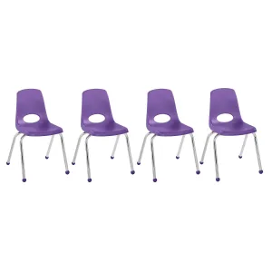 FDP 16" School Stack Chair, Stacking Student Seat with Chromed Steel Legs and Ball Glides; for in-Home Learning or Classroom - Purple (4-Pack), 10382-PU