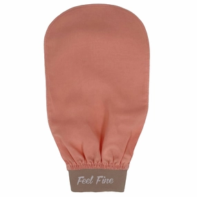 Feel Fine Turkish Exfoliating Mitt – 100% Natural Plant Silk Hammam Kese Glove for Men & Women | Handcrafted Skin Peeling Scrubber, Vegan Shower, Bath & Sauna Exfoliator (Salmon Pink & Feel Fine)