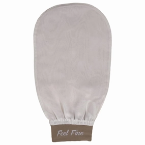 Feel Fine Turkish Exfoliating Mitt – 100% Natural Plant Silk Hammam Kese Glove for Men & Women | Handcrafted Skin Peeling Scrubber, Vegan Shower, Bath & Sauna Exfoliator (White & Feel Fine)