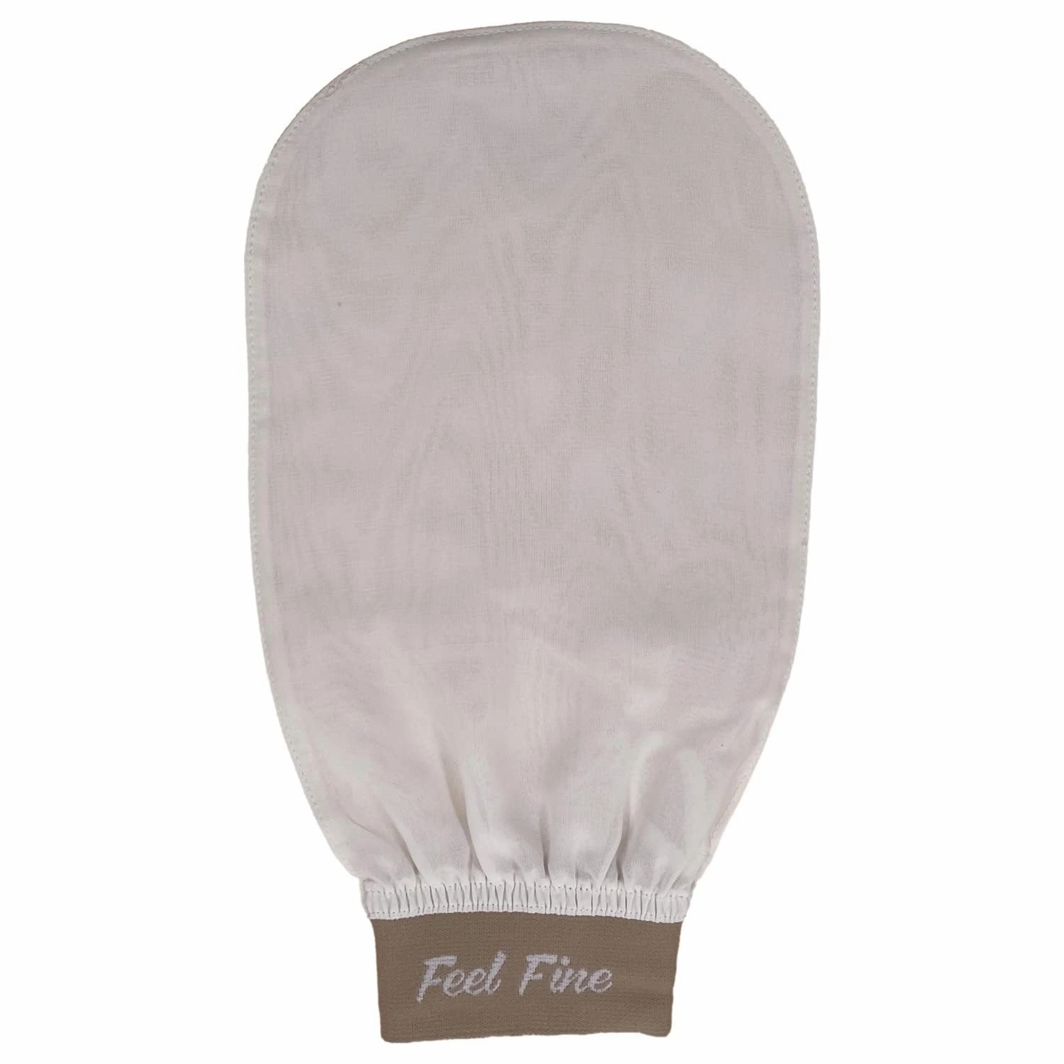 Feel Fine Turkish Exfoliating Mitt – 100% Natural Plant Silk Hammam Kese Glove for Men & Women | Handcrafted Skin Peeling Scrubber, Vegan Shower, Bath & Sauna Exfoliator (White & Feel Fine)