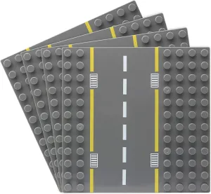 Feleph Big Road Baseplate for Bigger Size Building Blocks, 12 Studs for 7.5 Inches City Street Base Plate, Stackable Board for Larger Building Blocks (Straight 4PCS)