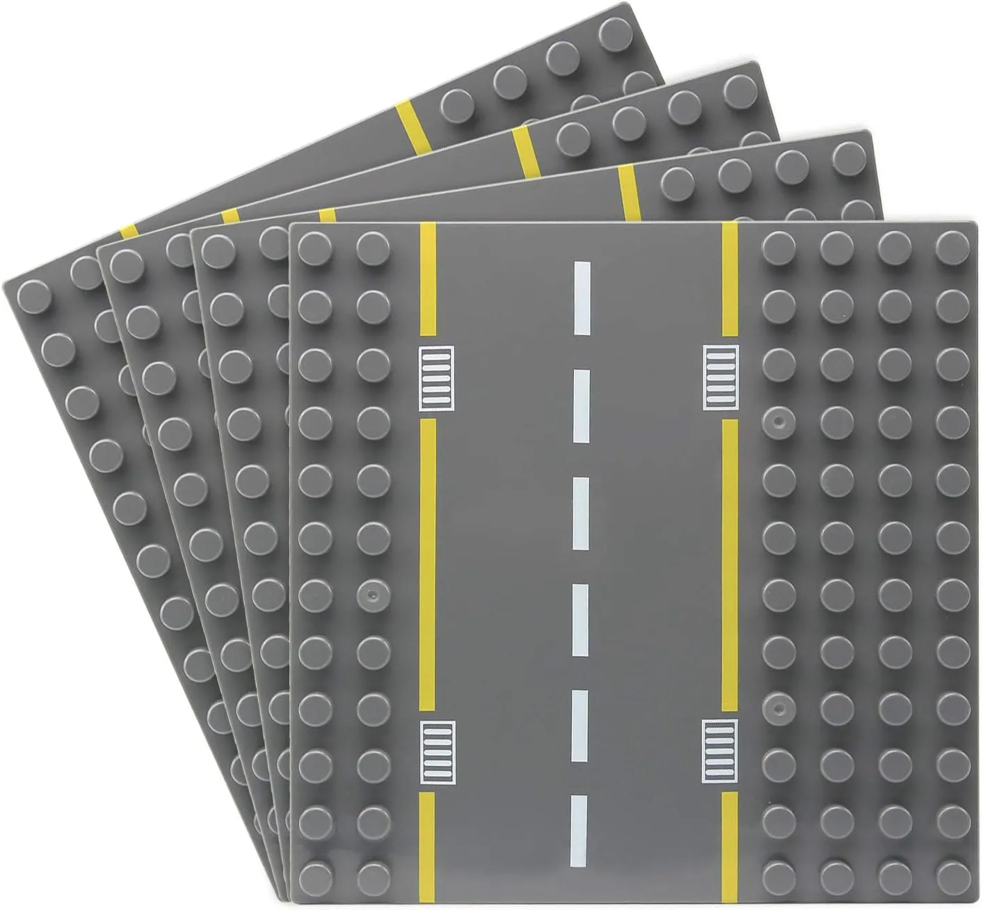 Feleph Big Road Baseplate for Bigger Size Building Blocks, 12 Studs for 7.5 Inches City Street Base Plate, Stackable Board for Larger Building Blocks (Straight 4PCS)