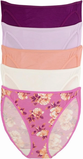 Felina | So Smooth Modal Hi Cut Panty | Hi Leg Opening Panties for Women | 5-Pack