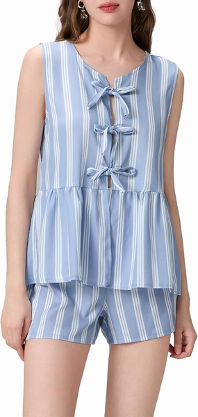 FEORJGP Womens Peplum 2 Piece Shorts Set Tracksuit Striped Peplum Tank Tops with Shorts 2PCs Clothes Set Summer Loungewear