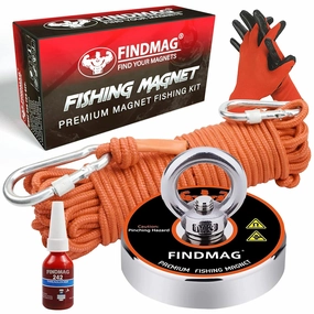 FINDMAG Super Strong Neodymium Fishing Magnets Kit, 500 LBS Pulling Force Magnetic Fishing Kit, Diameter 2.36 inch(60 mm) Magnets for Retrieving in River and Magnet Fishing
