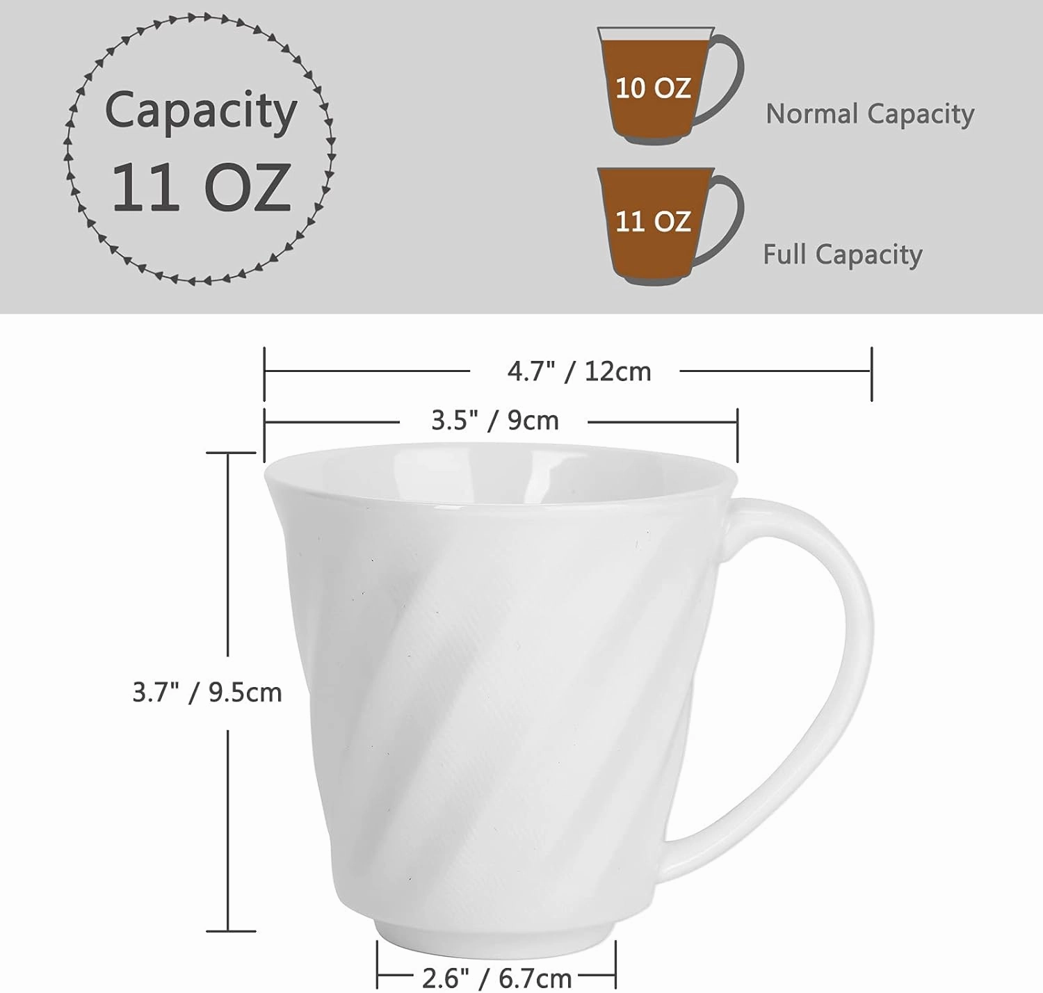 Fine Bone Ceramic Coffee Mug with Handles for Hot Beverages Coffee Cappuccino Latte Cocoa Tea Perfect for Home (Set of 2)