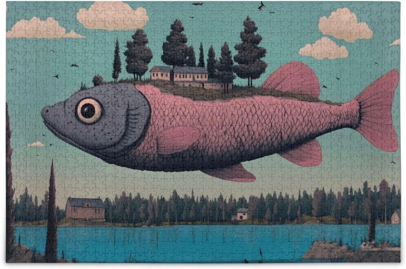 Fish Surreal Lake Jigsaw Puzzle for Adults 500 Pieces, Impossible Challenging Hard Nature Difficult Puzzles for Adults Jigsaw Puzzle for Family Games Party Entertainment