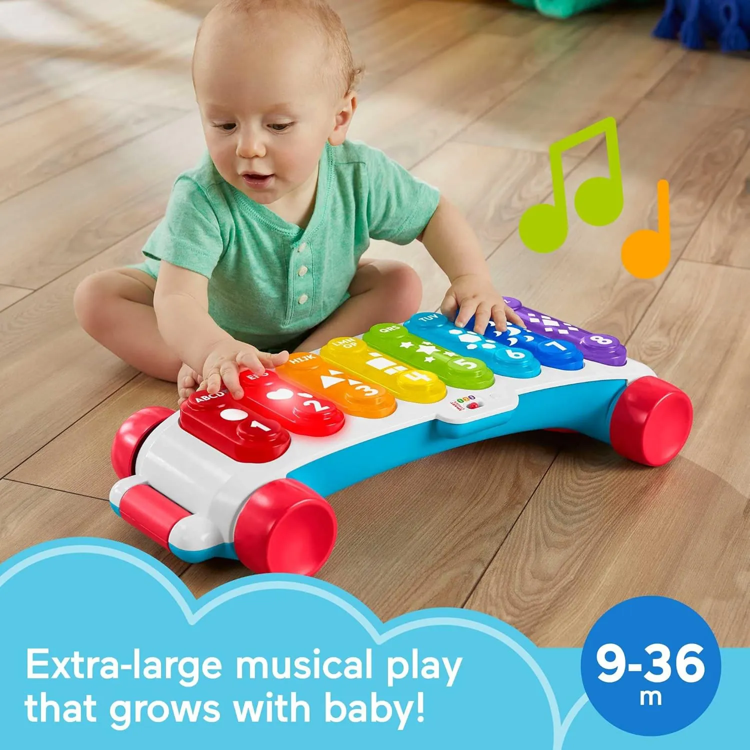 Fisher-Price Baby Learning Toy Giant Light-Up Xylophone, Pull-Along Pretend Musical Instrument for Developmental Play Toddlers Ages 9  Months