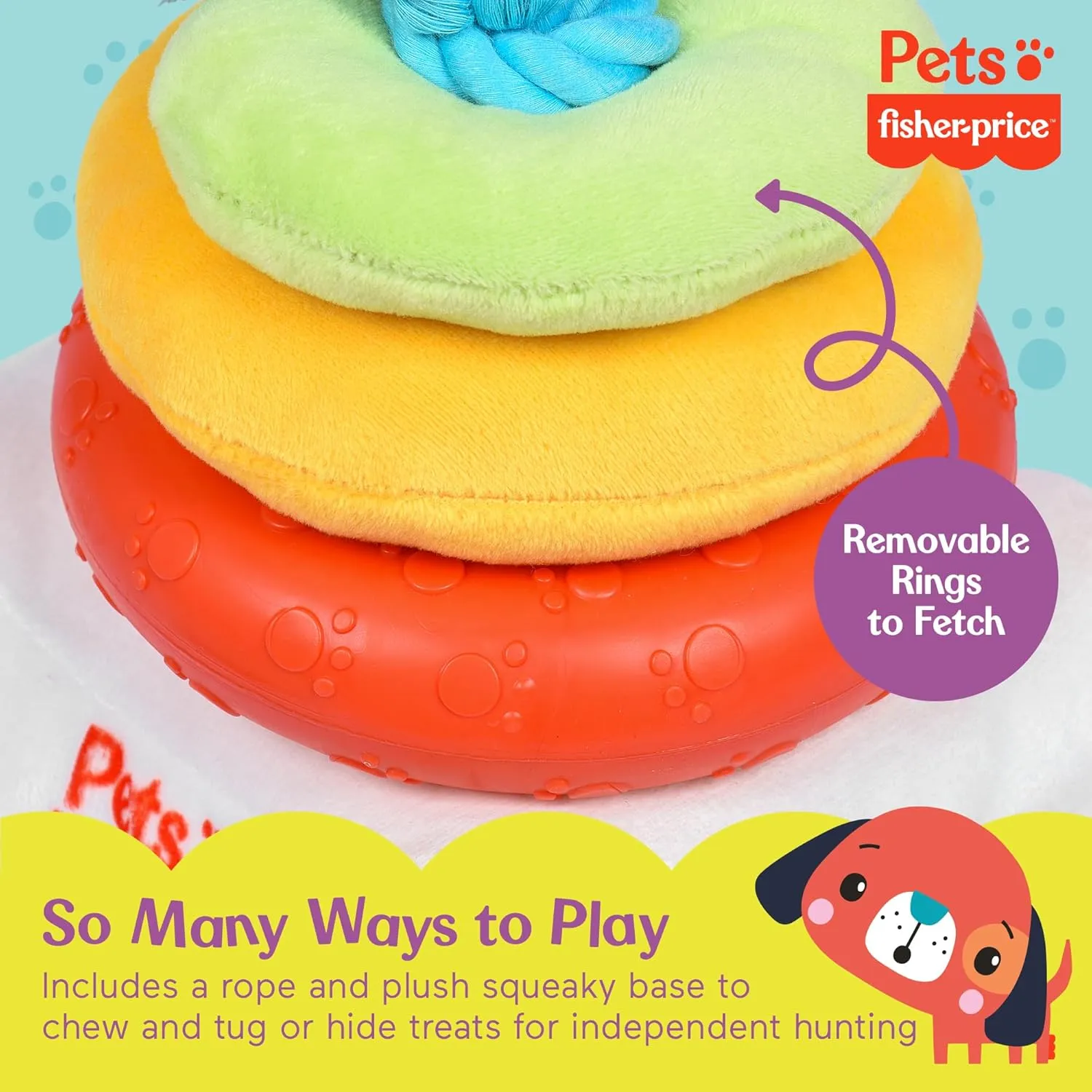 Fisher-Price for Pets Attack-A-Stack Chase & Toss Toy | Ring Stack Toy for Dogs, Multifunctional Toys, Developmental Toys for Dogs and Puppies | Mental Stimulation Toys for Dogs 12 Inch