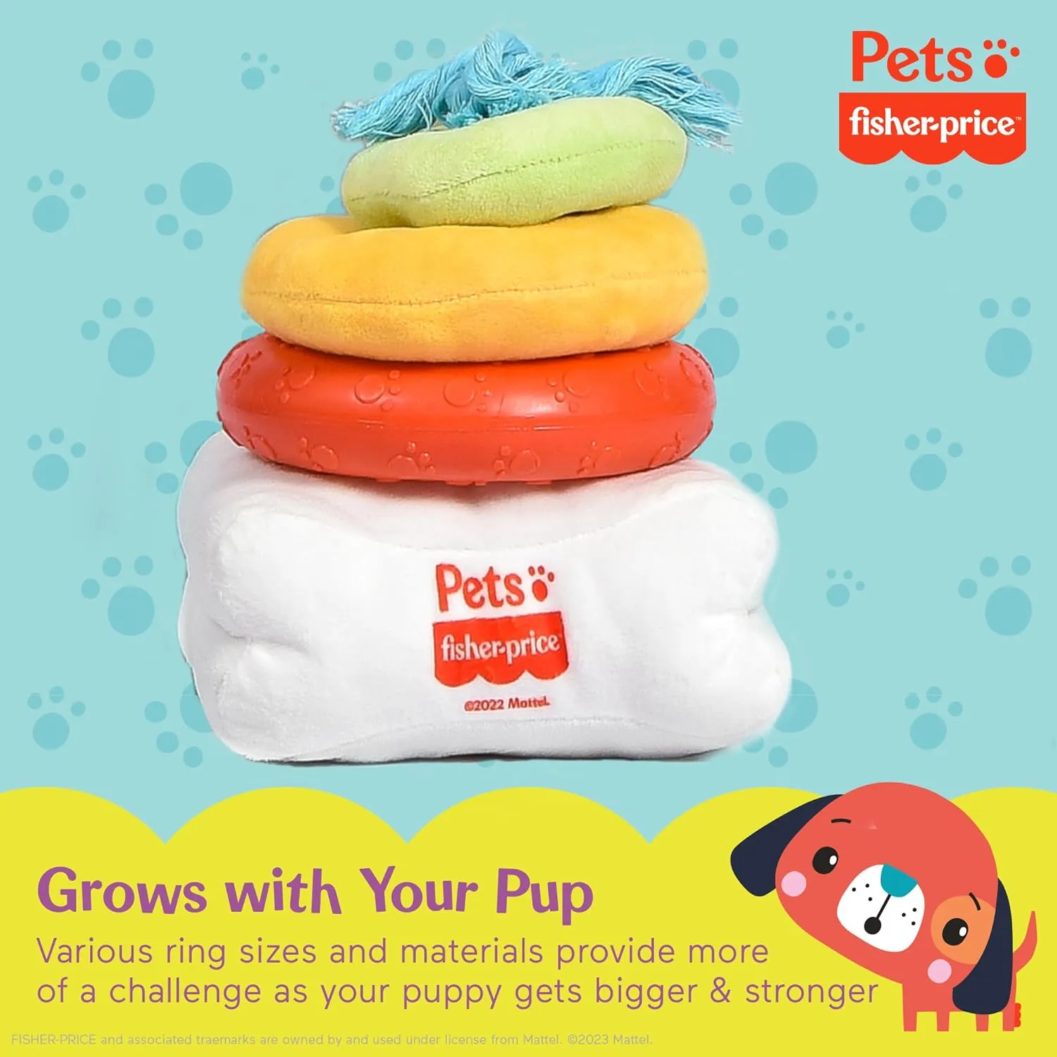 Fisher-Price for Pets Attack-A-Stack Chase & Toss Toy | Ring Stack Toy for Dogs, Multifunctional Toys, Developmental Toys for Dogs and Puppies | Mental Stimulation Toys for Dogs 12 Inch