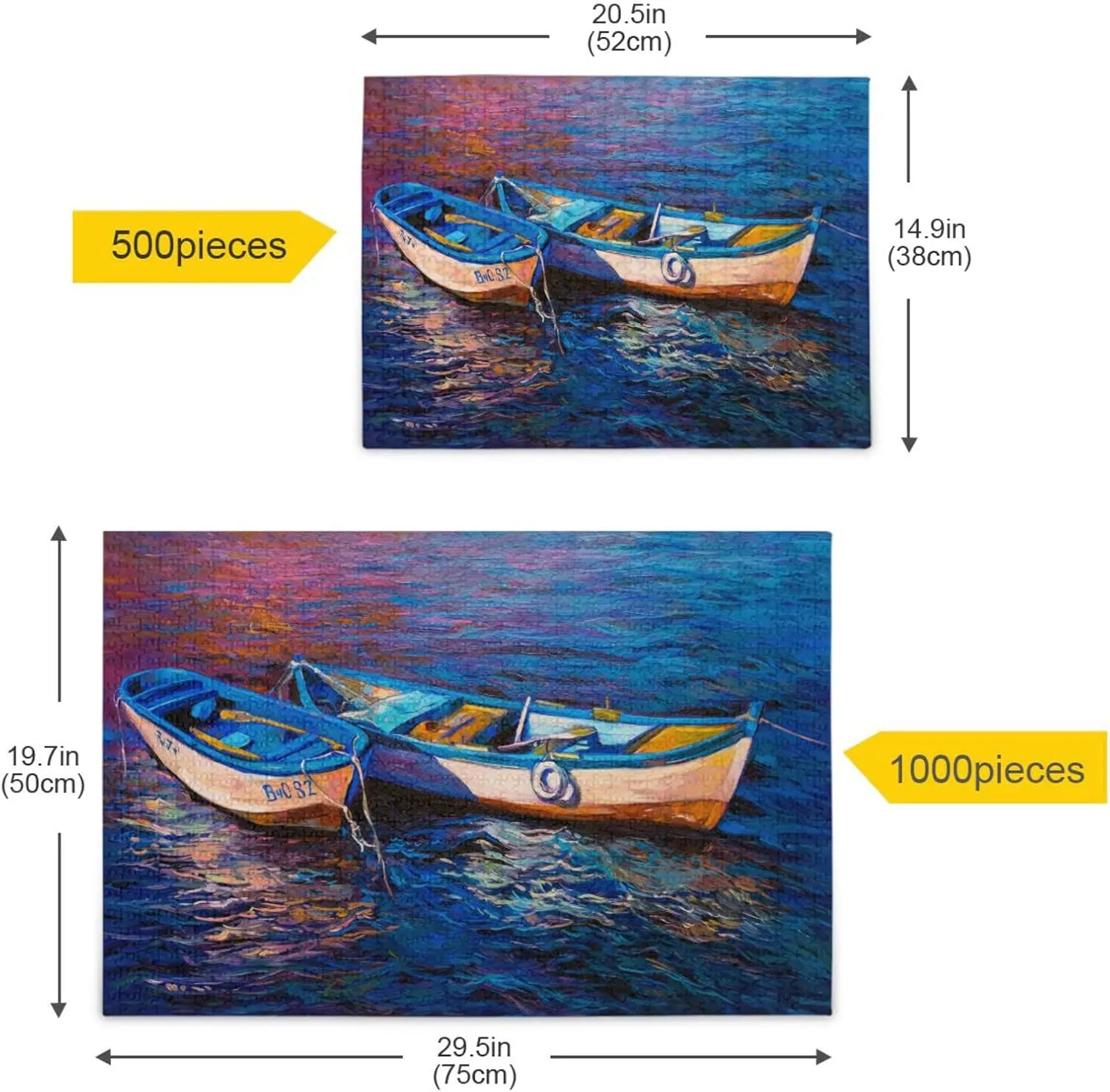 Fishing Boat Oil Painting Jigsaw Puzzles for Kids Adults 1000 Pieces, Fun Educational Games Toy Birthday Gift Art Home Decor Finish Size 29.5 x 20 Inches