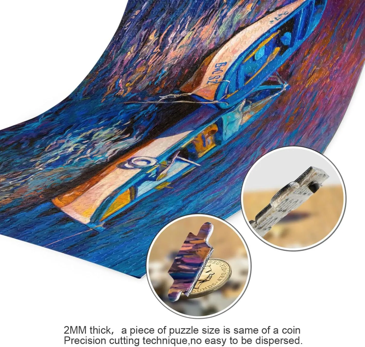 Fishing Boat Oil Painting Jigsaw Puzzles for Kids Adults 1000 Pieces, Fun Educational Games Toy Birthday Gift Art Home Decor Finish Size 29.5 x 20 Inches