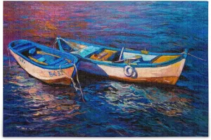 Fishing Boat Oil Painting Jigsaw Puzzles for Kids Adults 1000 Pieces, Fun Educational Games Toy Birthday Gift Art Home Decor Finish Size 29.5 x 20 Inches