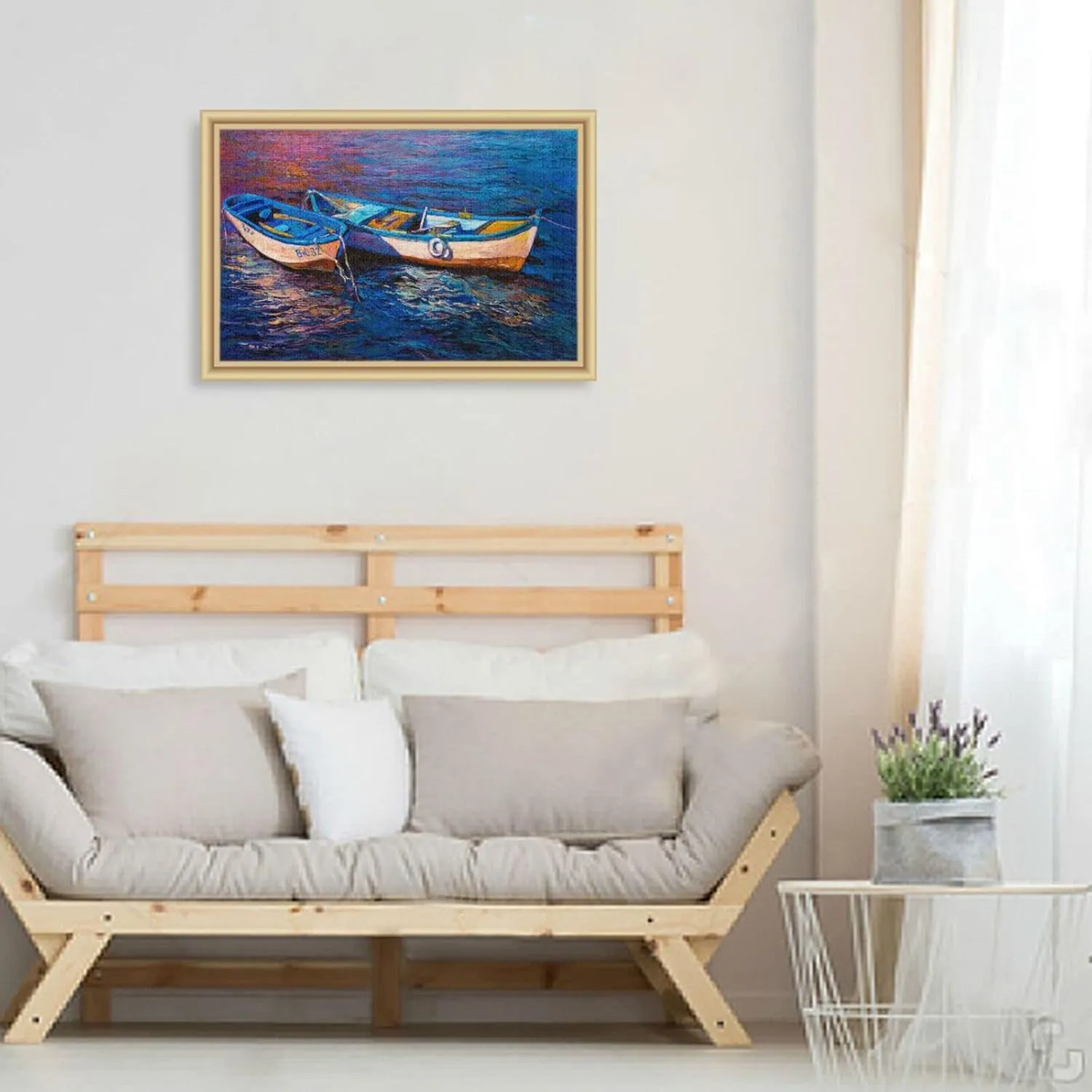 Fishing Boat Oil Painting Jigsaw Puzzles for Kids Adults 1000 Pieces, Fun Educational Games Toy Birthday Gift Art Home Decor Finish Size 29.5 x 20 Inches