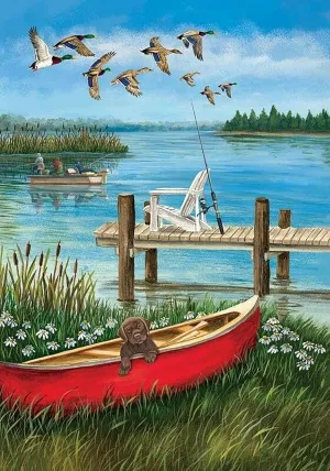 Fishing Dock Great Ducks Puppy Pond Fisherman Jigsaw Puzzles for Adults 500 Piece Puzzle for Adults Challenging Puzzle with Letters on Back Challenging Family Puzzle Art DIY Toy Gift