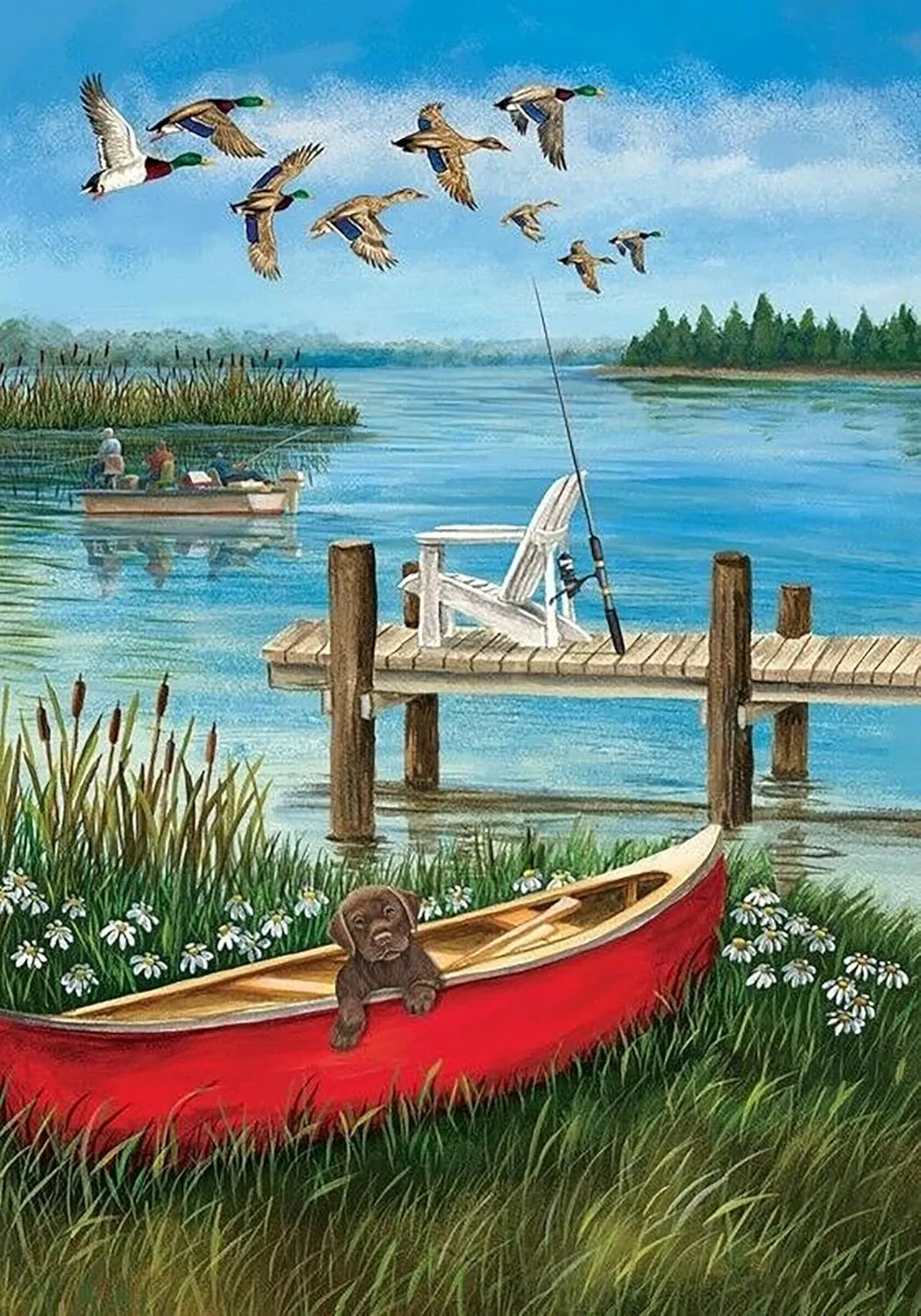 Fishing Dock Great Ducks Puppy Pond Fisherman Jigsaw Puzzles for Adults 500 Piece Puzzle for Adults Challenging Puzzle with Letters on Back Challenging Family Puzzle Art DIY Toy Gift