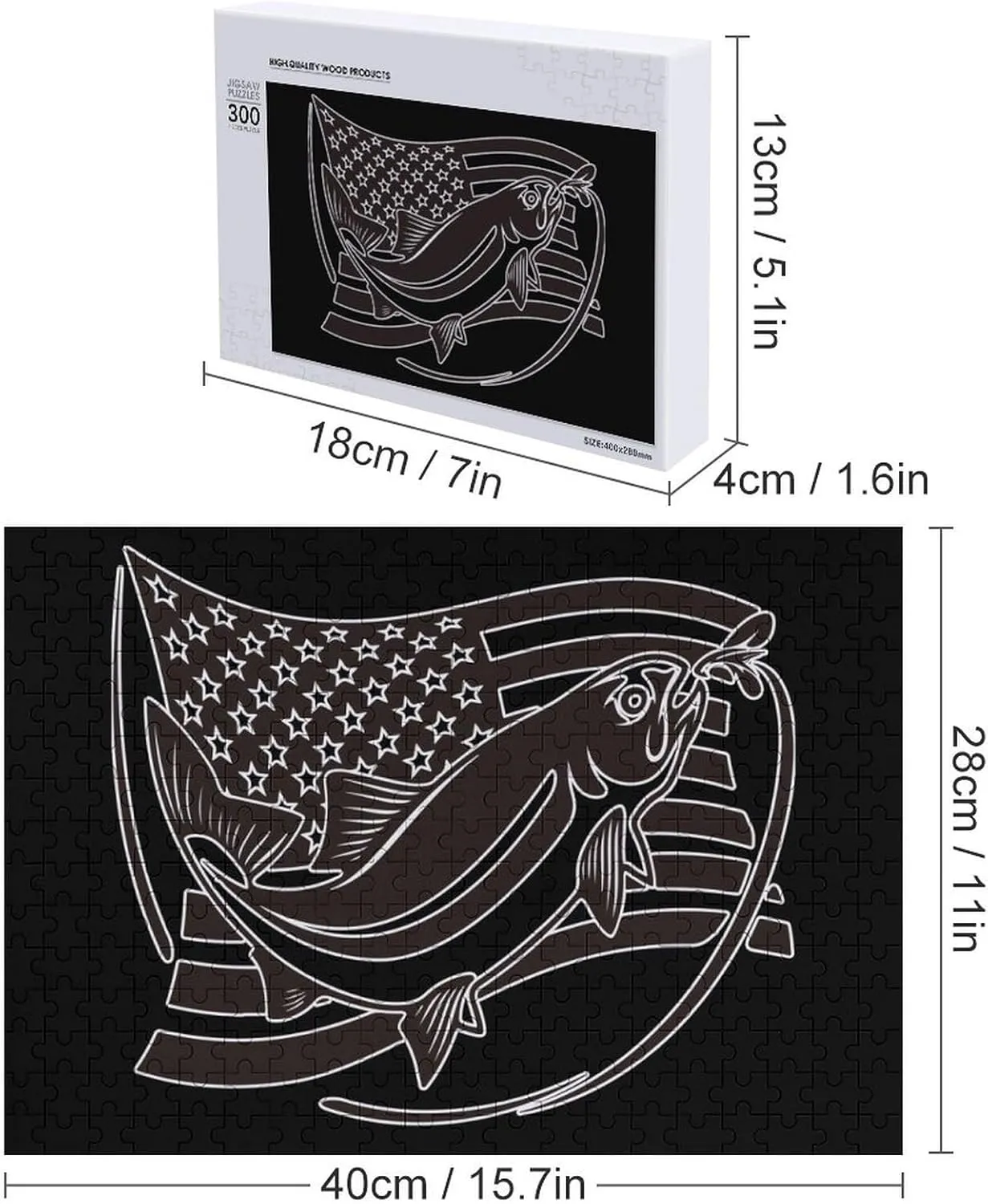 Fishing U.S. Flag Custom Jigsaw Puzzle for Adults Wooden Educational Game Art Home Decor 300 PCS
