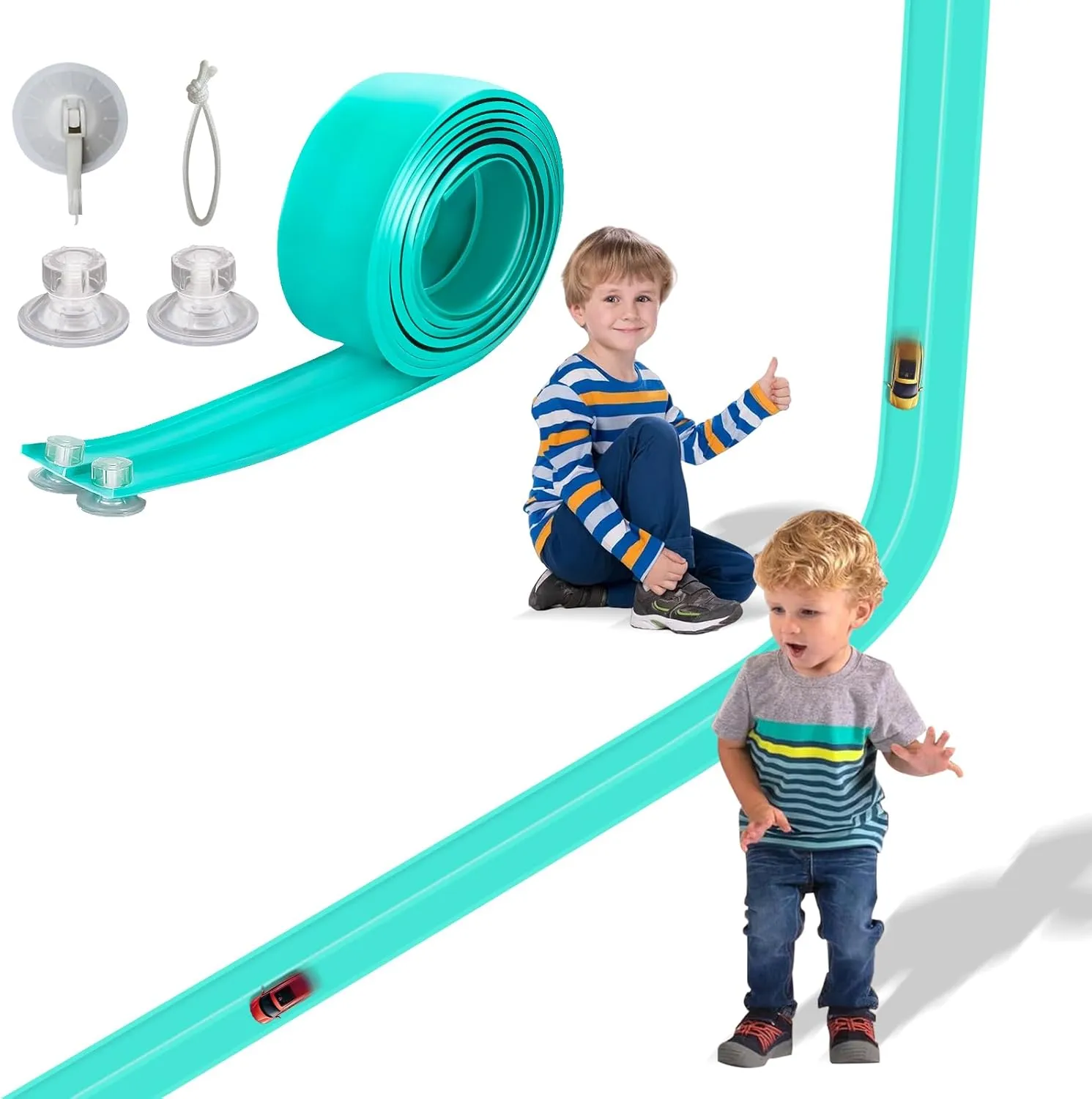 Flex Track 15 Ft Starter Set, Flexible Race Car Ramp Track for Ages 3 & Up with Suction Cups Compatible with Hot Wheels and Diecast 1/64th Cars