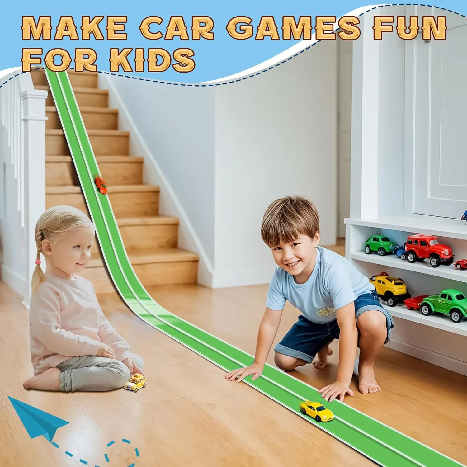 Flex Track 15 Ft Starter Set, Flexible Race Car Ramp Track for Ages 3 & Up with Suction Cups Compatible with Hot Wheels and Diecast 1/64th Cars