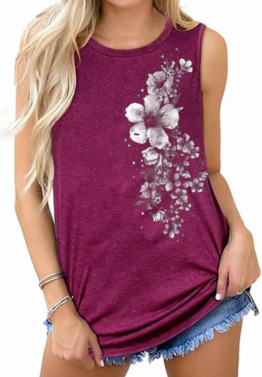 Floral Tank Top for Women Butterflies Dandelion Graphic Print Sleeveless Tees Camping Hiking Tunic T-Shirt